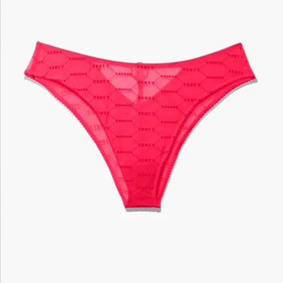 Savage X Fenty Pink Flash Flocked Logo Bralette & Brazilian Panty Set - Picture 3 of 16